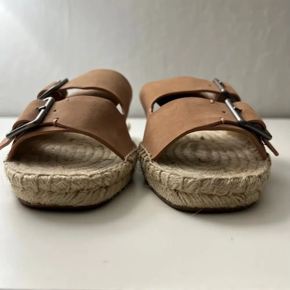 Splendid Blake Buckle Espadrille Leather Slide Sandals Size 6 Coastal Casual - Picture 4 of 10